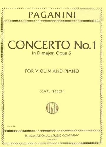 Paganini, Niccolo - Concerto No 1 in D Major, Op 6 - for Violin and Piano - edited by Carl Flesch - International Music Company