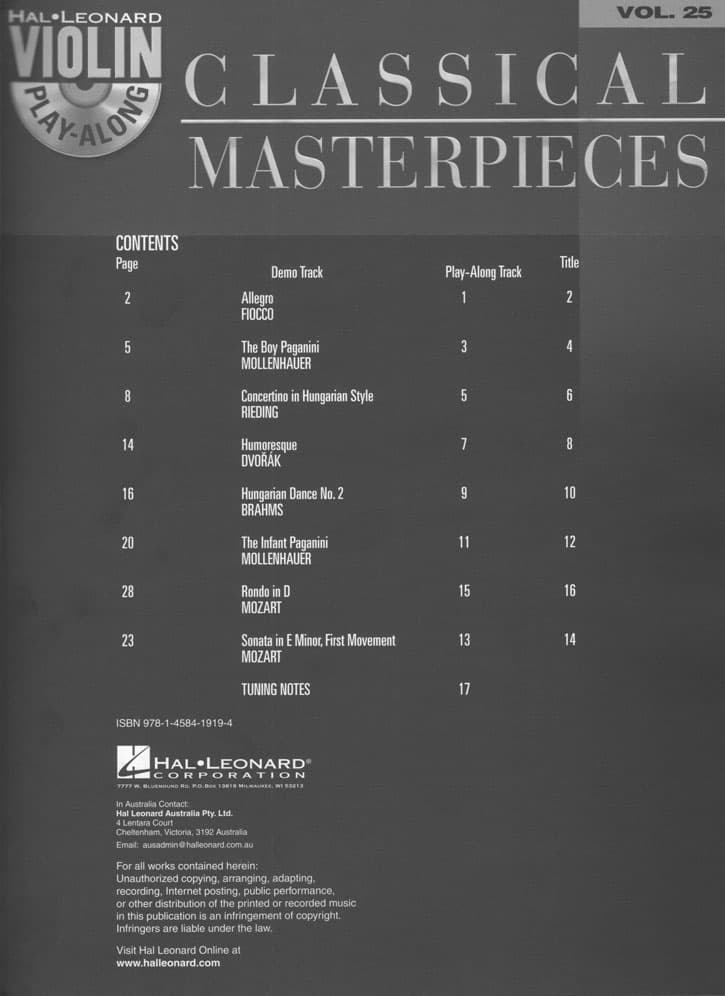 Violin Play-Along, Volume 25: Classical Masterpieces - Violin - Hal Leonard