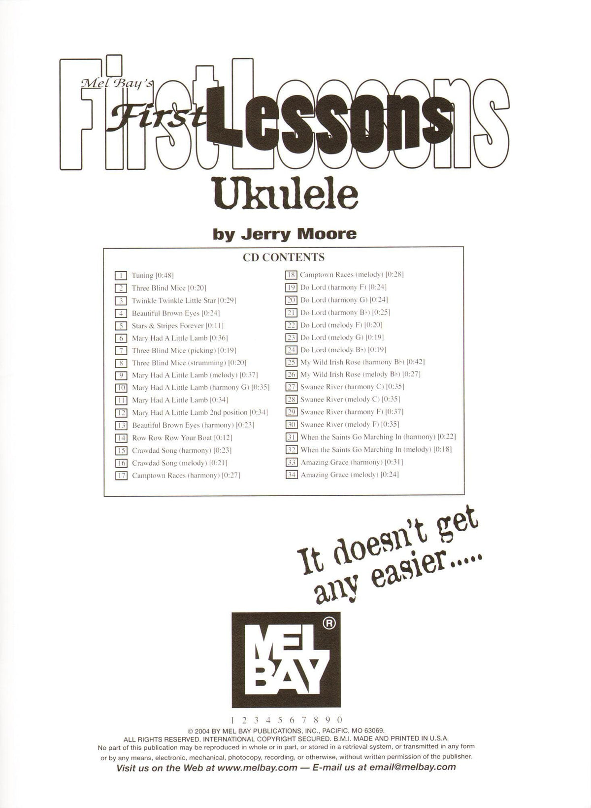 First Lessons Ukulele by Jerry Moore - Book and CD - Mel Bay Publications