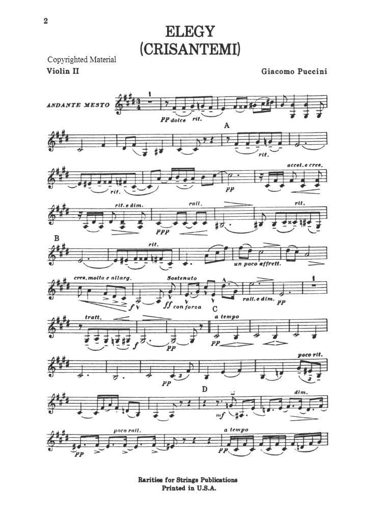 Puccini - Elegy ( Chrysanthemums ) for String Quartet Score and Parts Published by Rarities for Strings Publications