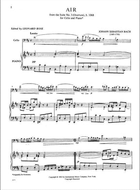 Bach, JS - Air from the Suite No 3 in D Major, S1068 for Cello and Piano - Arranged by Rose - International Edition