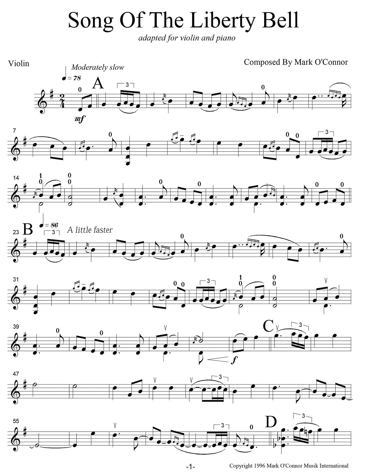 O'Connor, Mark - Song Of The Liberty Bell for Violin and Piano - Violin - Digital Download