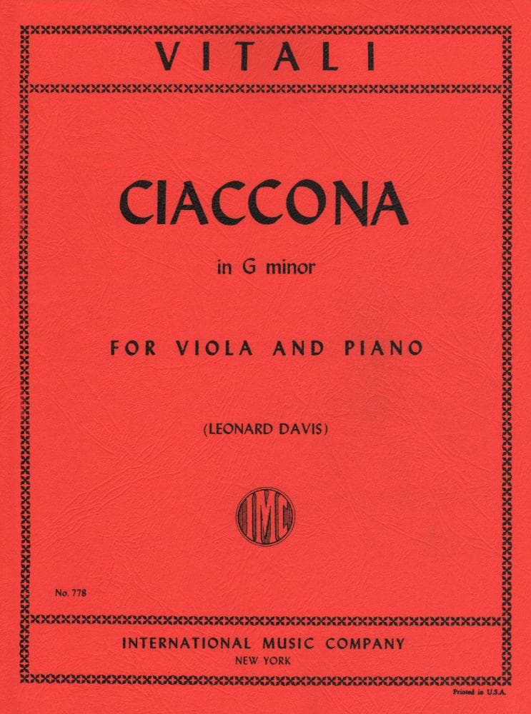 Vitali - Chaconne in g For Viola & Piano Published by International Music Company