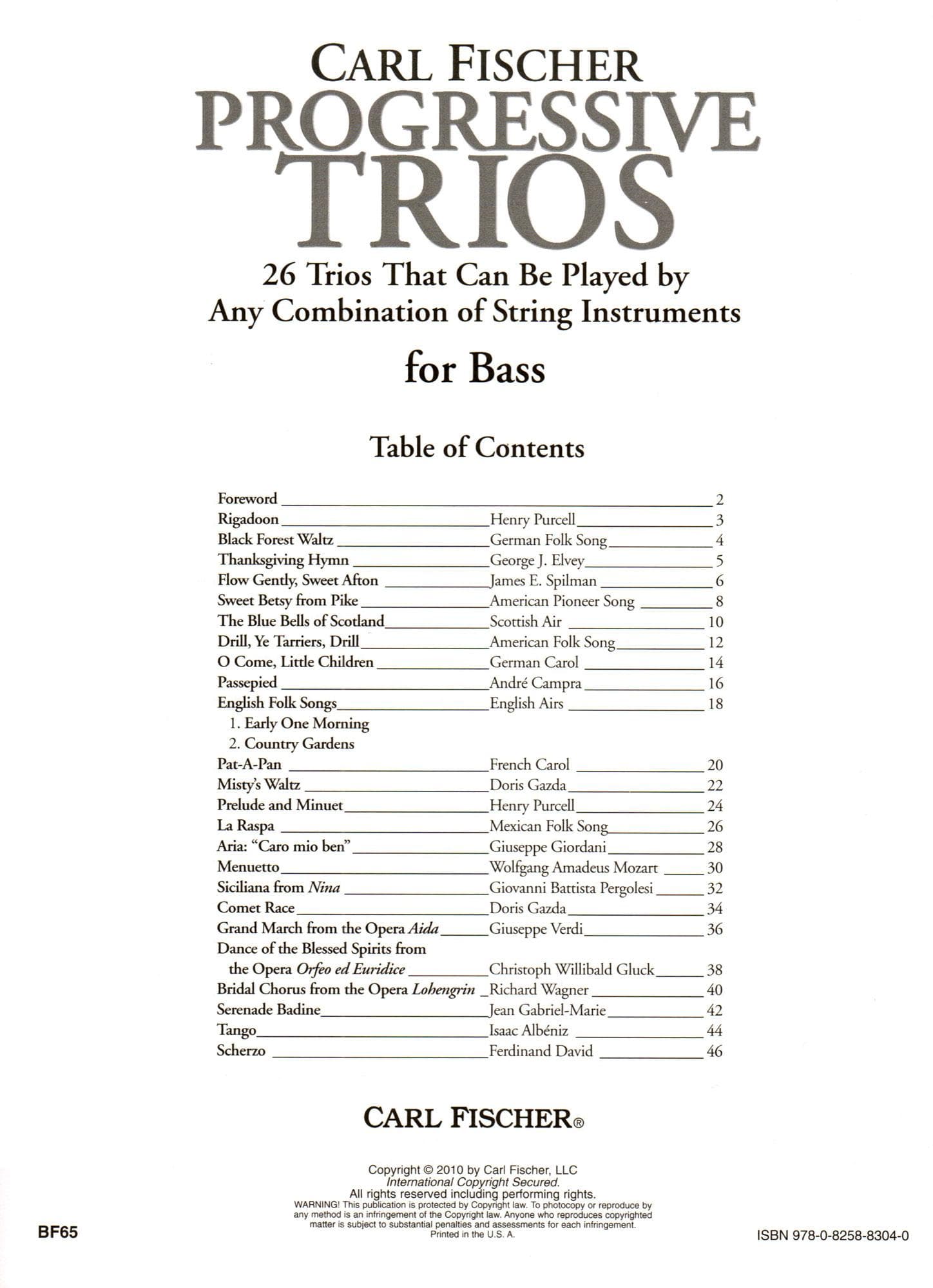 Progressive Trios for Bass - 26 Trios for Any Combination of Stringed Instruments - Arranged by Doris Gazda - Carl Fischer Publication