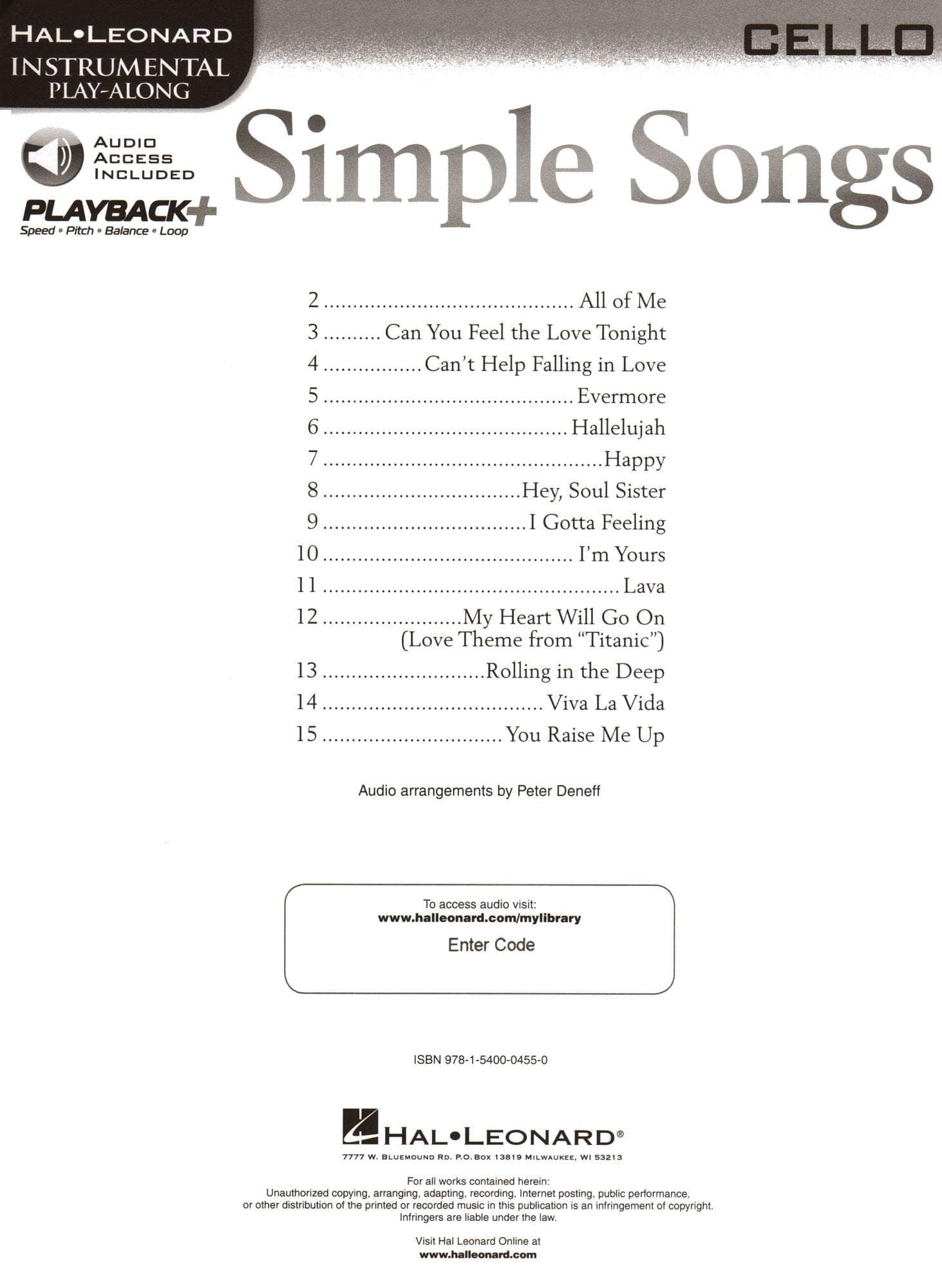 Simple Songs - 14 Well-Known Melodies - for Cello with Audio Access Included - Hal Leonard Instrumental Play-Along