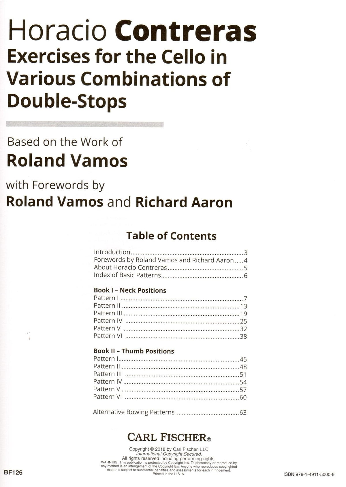 Contreras, Horacio - Exercises for the Cello in Various Combinations of Double-Stops - Carl Fischer Edition