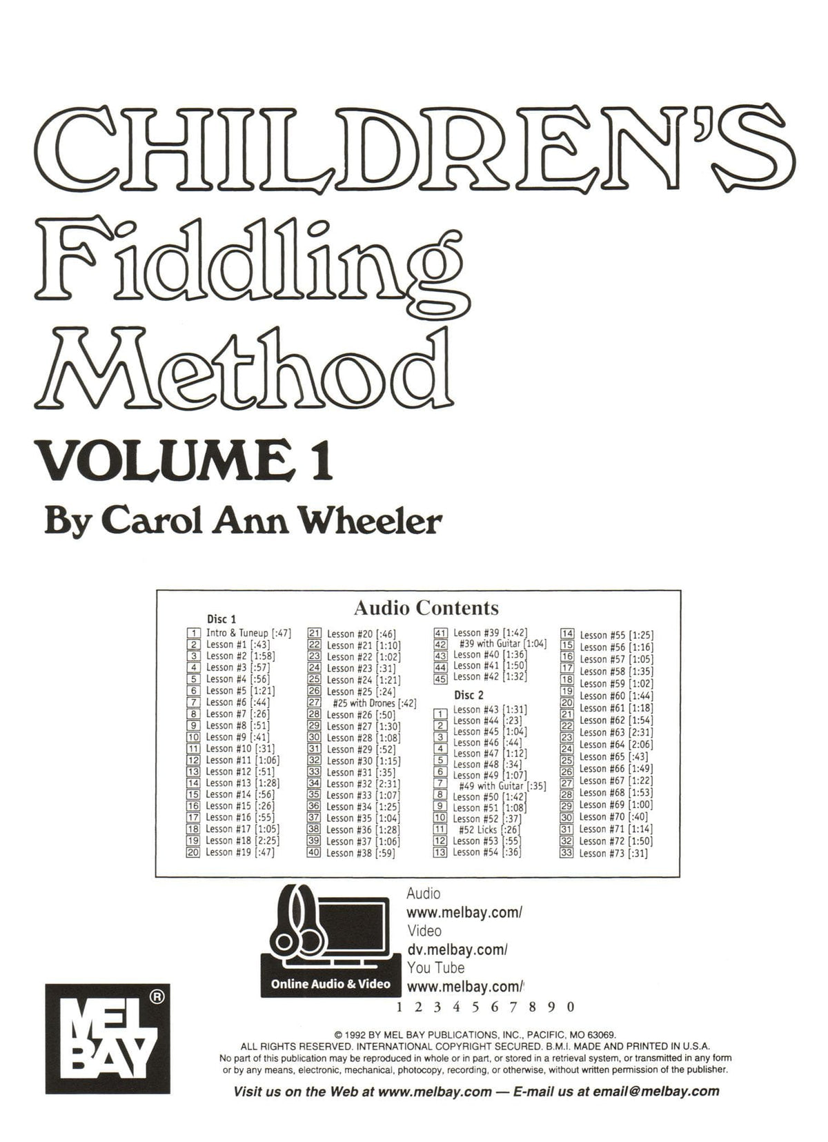 Children's Fiddling Method - Volume 1 - for Violin with Online Audio & Video - by Carol Ann Wheeler - Mel Bay