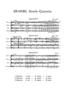 Brahms, Johannes - 3 Quartets Op 51 and 67 for Two Violins, Viola and Cello - Arranged by the  Gewandhaus Quartet - Peters Edition