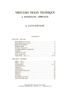 Virtuoso Violin Technique, A Systematic Approach - for Violin - by Louis Kievman - Kelton Publications