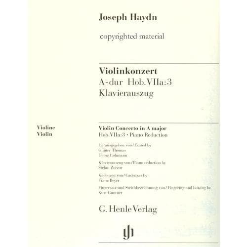 Haydn, Franz Joseph - Concerto in A Major, Hob VIIa:3 - Violin and Piano - edited by Günter Thomas and Heinz Lohmann - G Henle Verlag