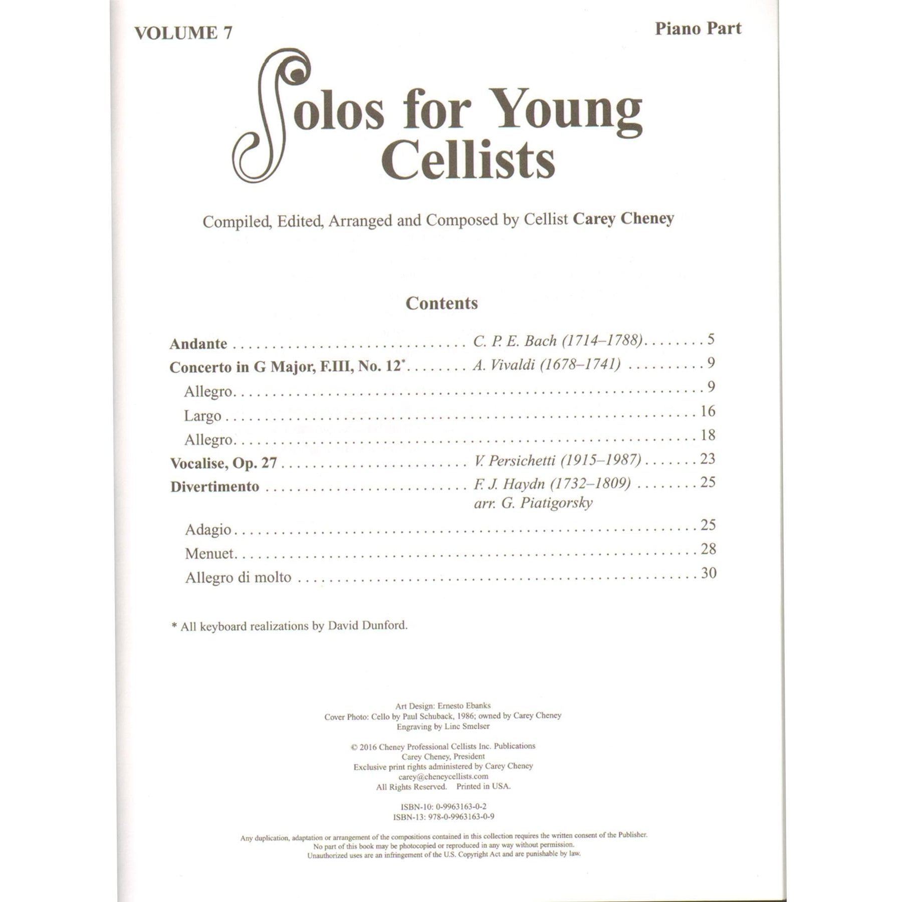 Solos for Young Cellists: Volume 7 - for Cello and Piano - by Carey Cheney