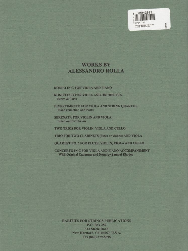 Rolla - Rondo For Viola and Orchestra (Piano Reduction) Edited by Walter Trampler Published by Rarities for Strings Publications