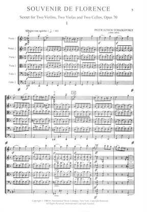 Tchaikovsky, Pyotr Ilyich - Souvenir de Florence, Op 70, Score Published by International Music Company