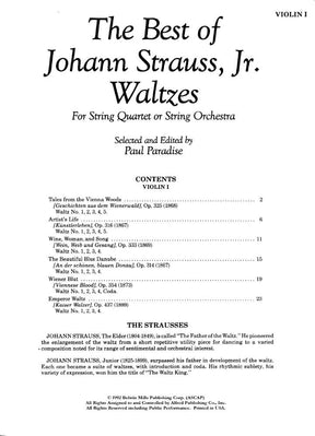 Strauss, Johann Jr - The Best of Johann Strauss, Jr - for String Quartet or String Orchestra - Violin 1 part - edited by Paul Paradise - Belwin-Mills Publishing