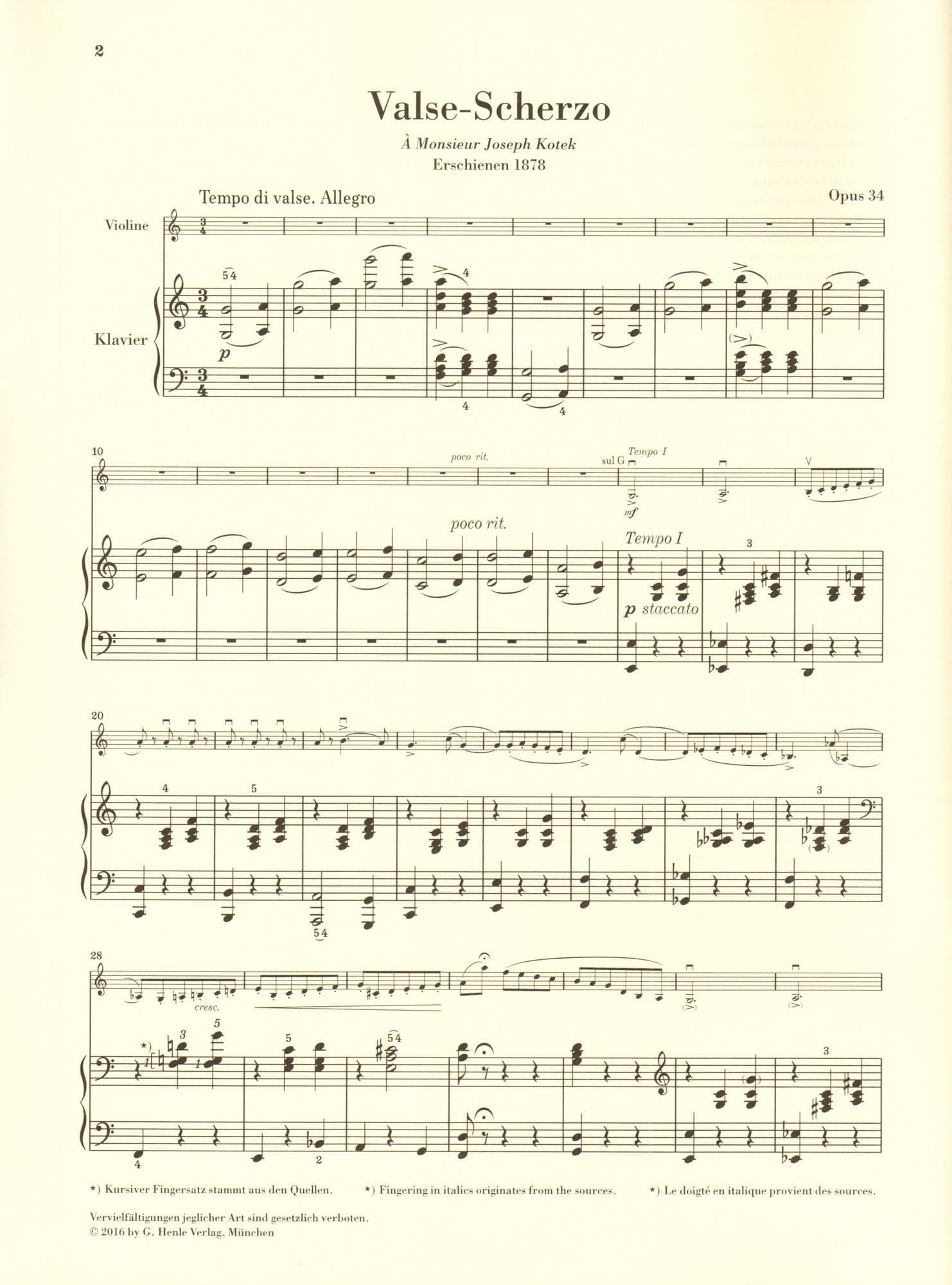 Tchaikovsky, P.I. - Valse-Scherzo, Opus 34 - for Violin and Piano - edited by Komarov and Turban - G Henle Verlag URTEXT