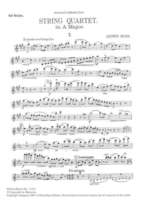 Bliss, Arthur  String Quartet in A Major, Op 4  Two Violins, Viola, and Cello  Score and Parts  Edition Peters