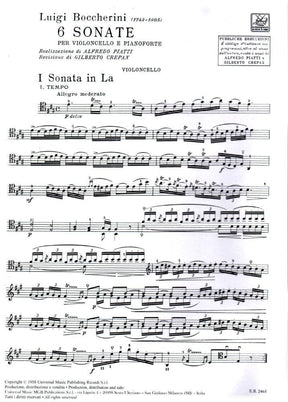 Boccherini, Luigi - 6 Sonatas for Cello and Piano - Ricordi Edition