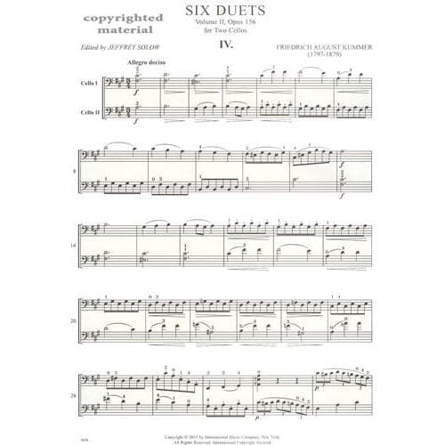 Kummer, FA - Six Duets, Op 156, Volume 2 - Two Cellos - edited by Jeffrey Solow - International Music Co