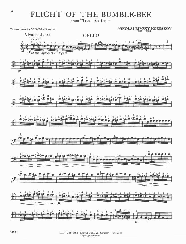 Rimsky-Korsakov, Nikolai - Flight of the Bumble Bee - for Cello and Piano - edited by Rose - International Music Company