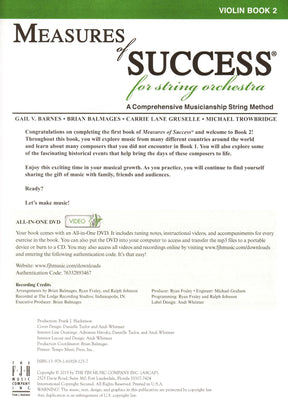 Measures of Success for String Orchestra - by Barnes, Balmages, Gruselle, Trowbridge - for Violin - Book 2 with DVD - FJH