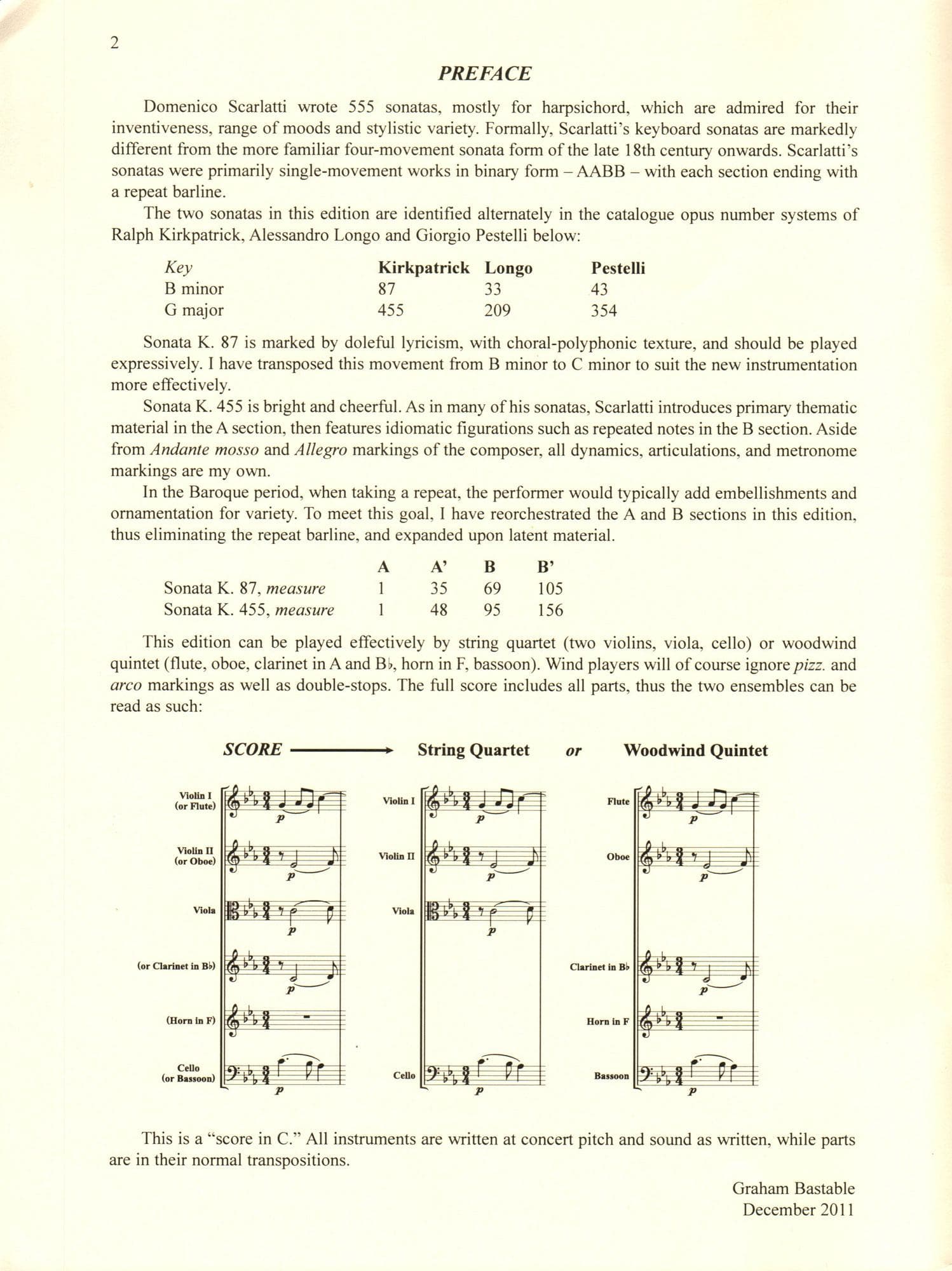 Scarlatti, Domenico - Two Sonatas, K. 87 and K. 455 - for Two Violins, Viola, and Cello - Edited by Bastable - International