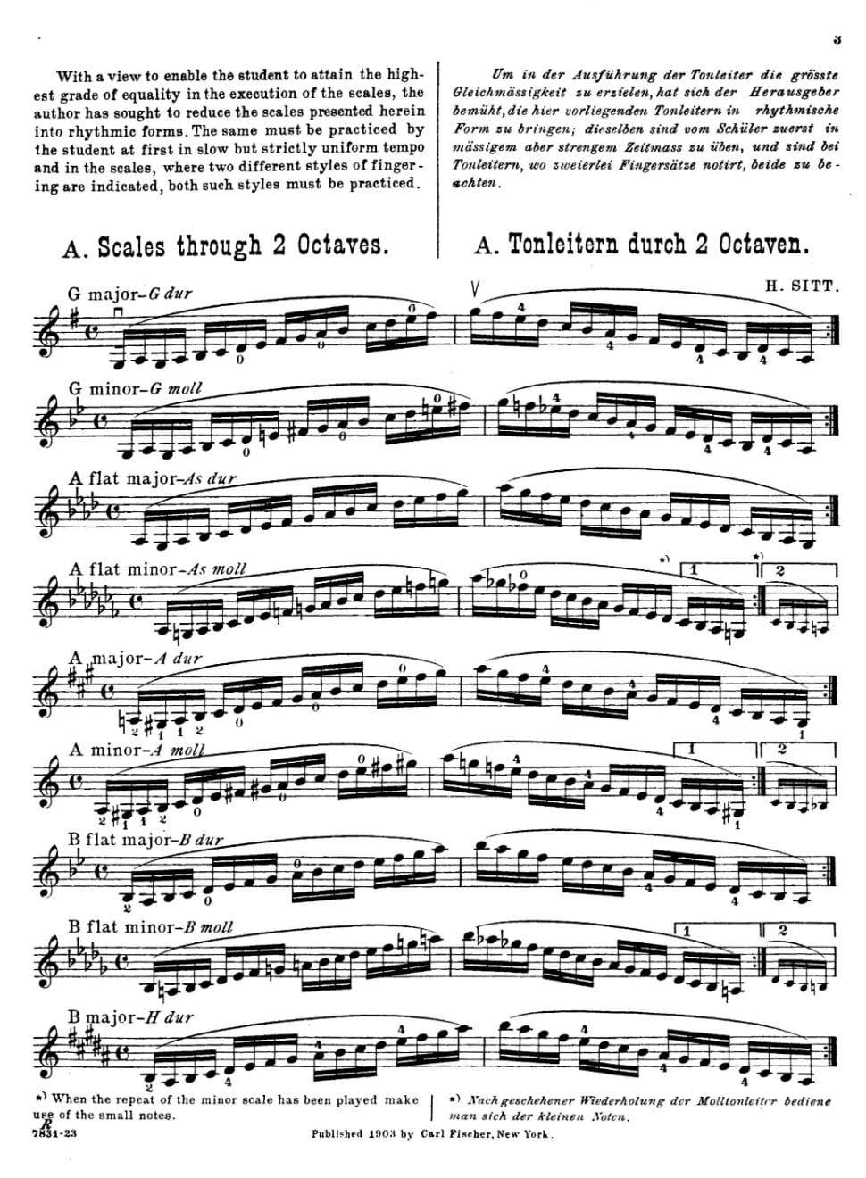 Sitt, Hans  - Scale Studies For Violin Published by Carl Fischer