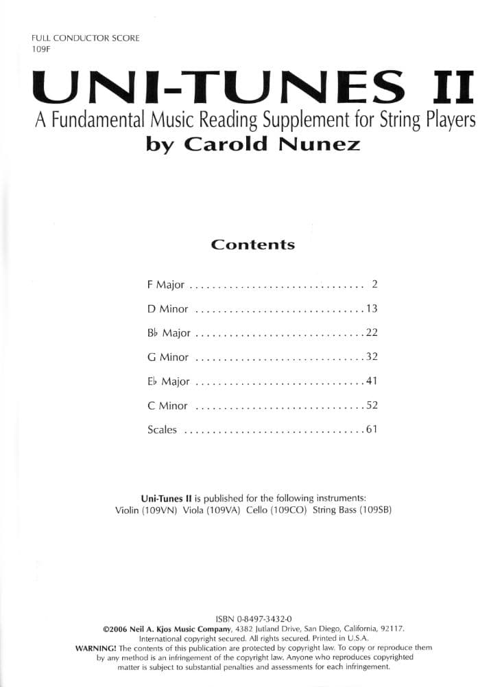 Uni-Tunes II Fundamental Reading Supplement-Score By Carol Nunez Published by Neil A Kjos Music Company