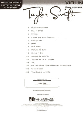 Taylor Swift Instrumental Play-Along - 2nd Edition - for Violin with Audio Accompaniment - Hal Leonard