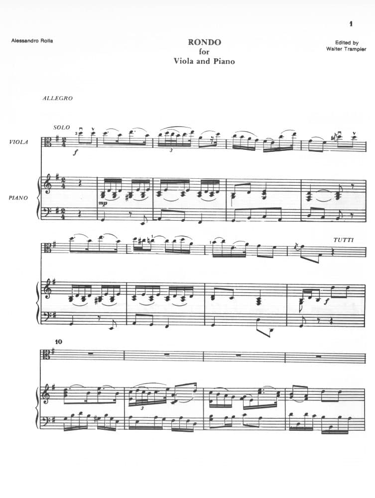 Rolla - Rondo For Viola and Orchestra (Piano Reduction) Edited by Walter Trampler Published by Rarities for Strings Publications