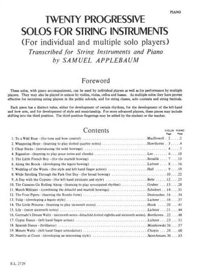 20 Progressive Solos for String Instruments – Piano Accompaniment - arranged by Samuel Applebaum - Alfred Publication