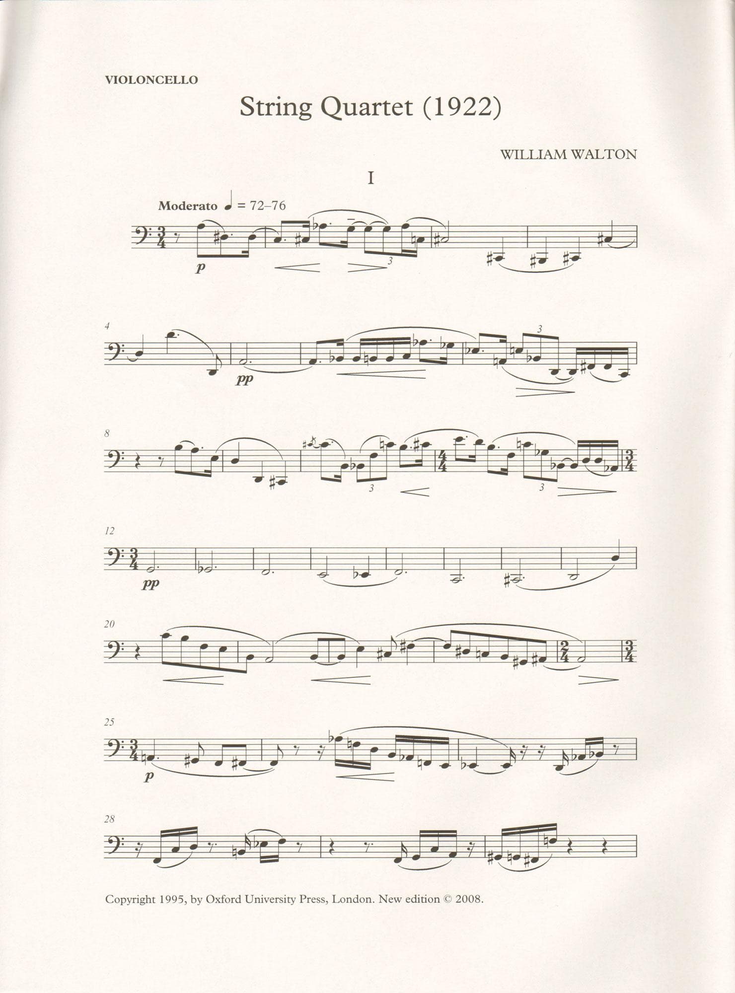 Walton, William - String Quartet (1922) - Set of Parts - edited by Hugh MacDonald - Oxford University Press