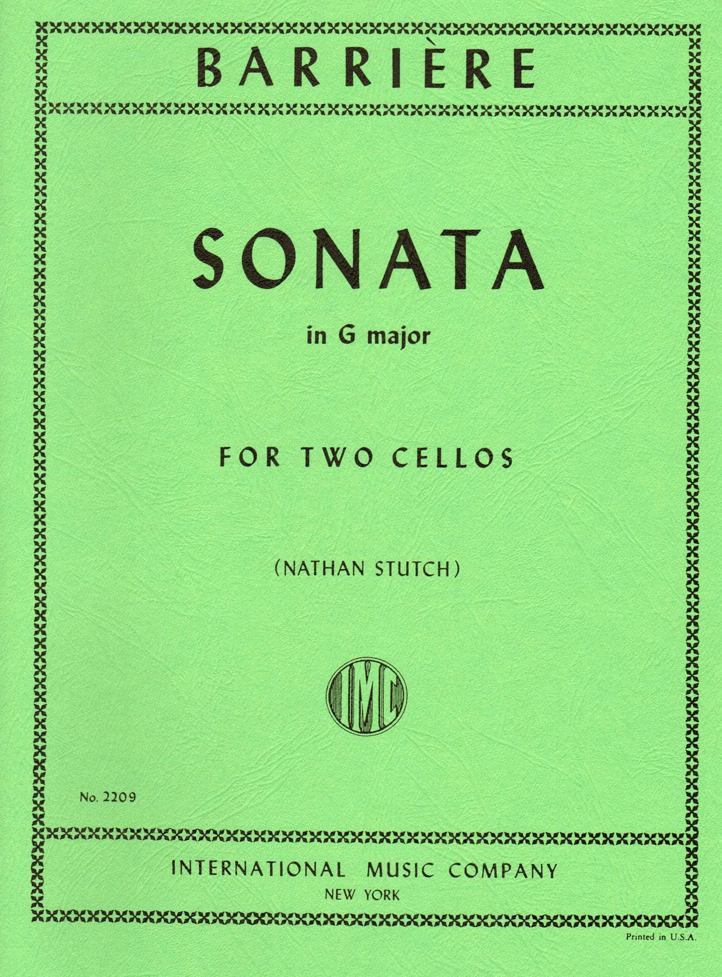 Barriere, J - Sonata In G Major for Two Cellos - Arranged by Stutch - International Edition