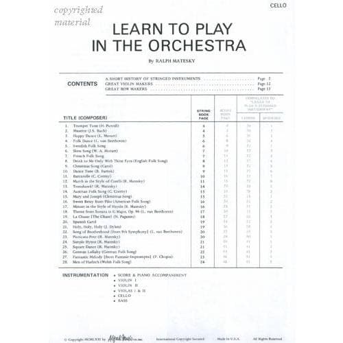 Matesky, Ralph - Learn to Play in the Orchestra, Book 1 - Cello part - Alfred Music Publishing