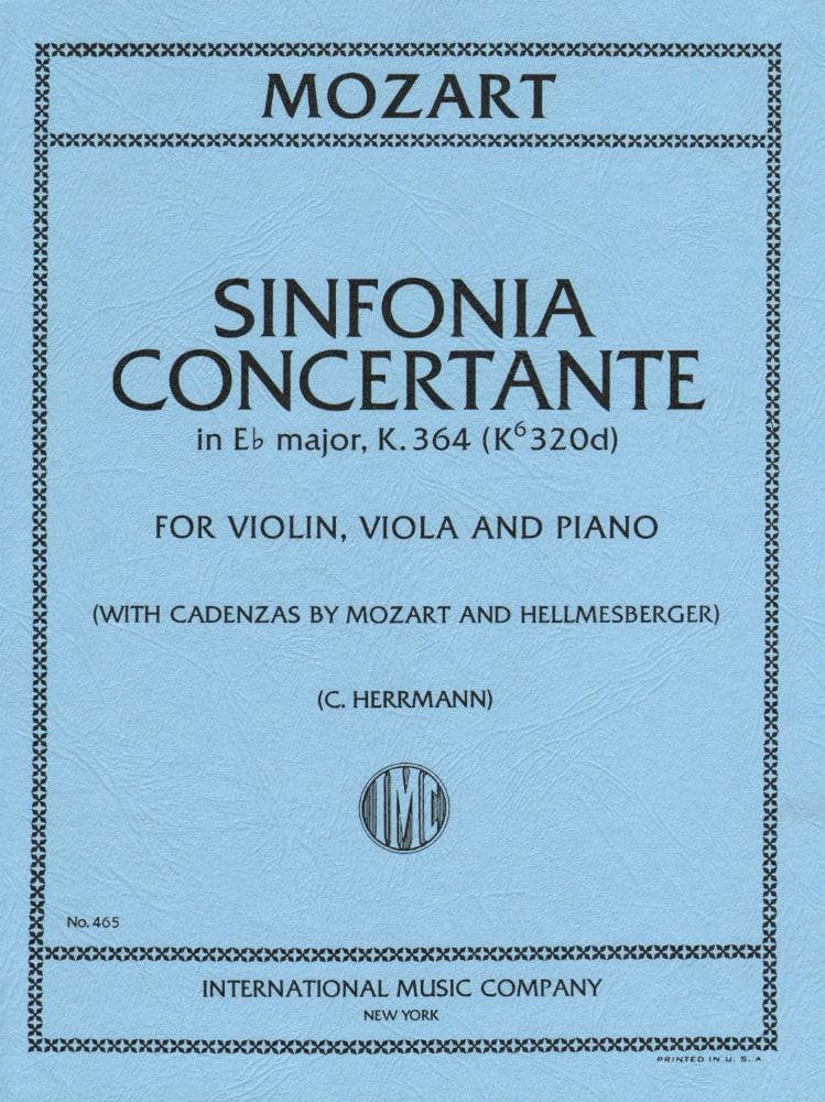 Mozart, WA - Symphonie Concertante in E-flat Major, K 364 - Violin and Viola with Piano - edited by Joseph Hellmesberger - International Music Co