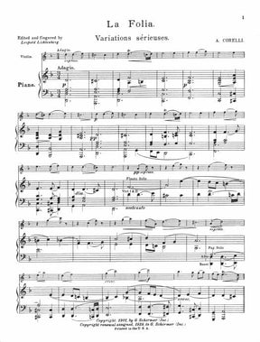 Corelli, Arcangelo - Sonata, Op 5, No 12, "La Folia" for Violin - for Violin and Piano - arranged by H Leonard - edited by Leopold Lichtenberg - G Schirmer Edition