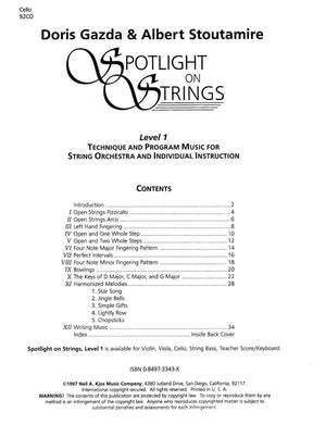 Gazda, Doris - Spotlight On Strings, Level 1 - Cello - Edited by Albert L Stoutamire - Published by Neil A Kjos Music Company