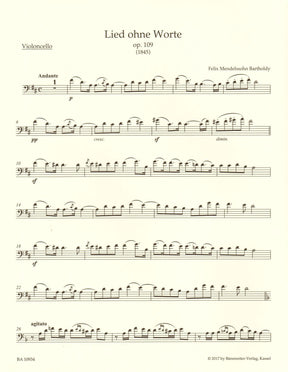 Mendelssohn, Felix - Song without Words - for Cello and Piano - Barenreiter URTEXT Edition