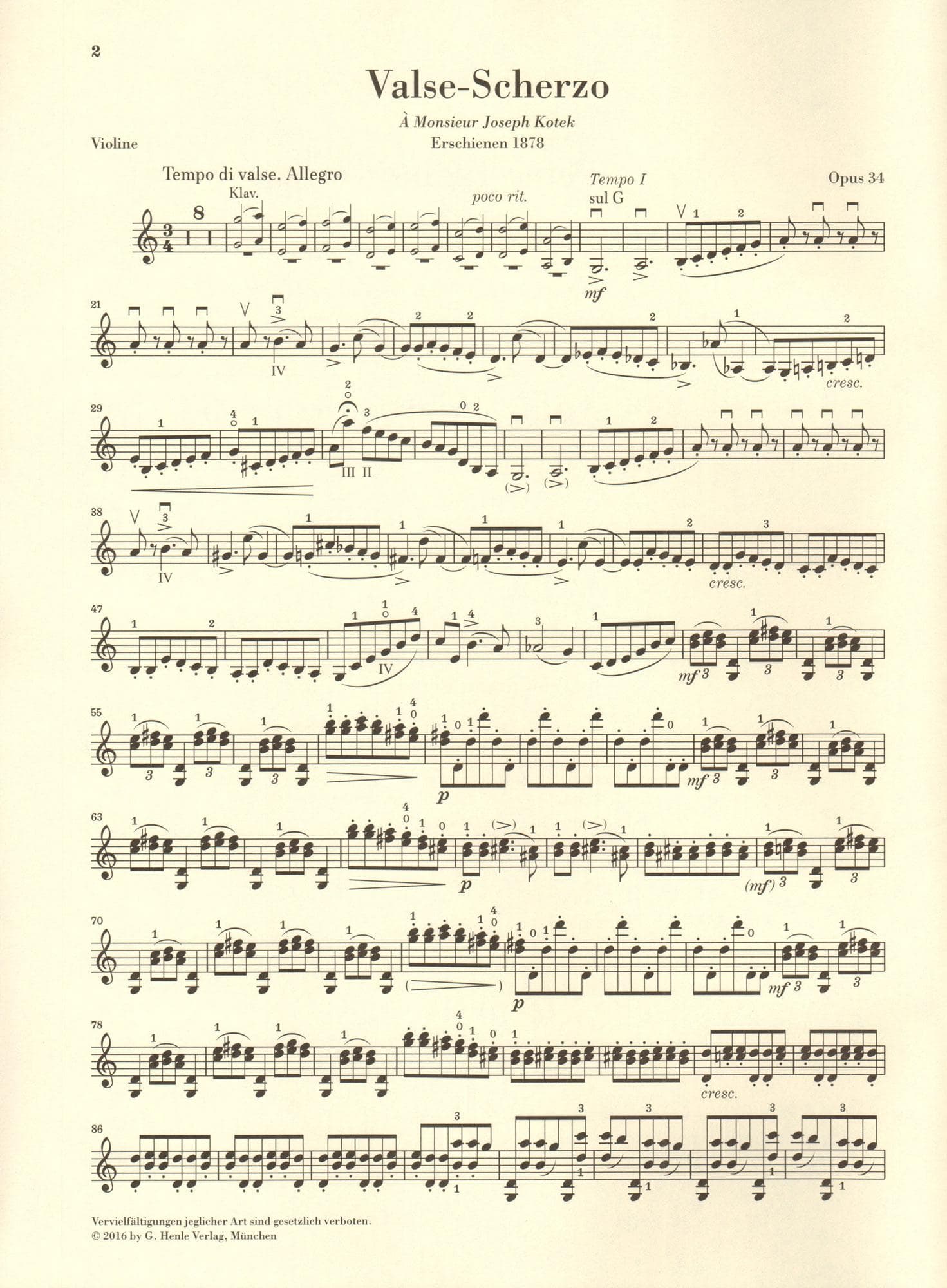 Tchaikovsky, P.I. - Valse-Scherzo, Opus 34 - for Violin and Piano - edited by Komarov and Turban - G Henle Verlag URTEXT