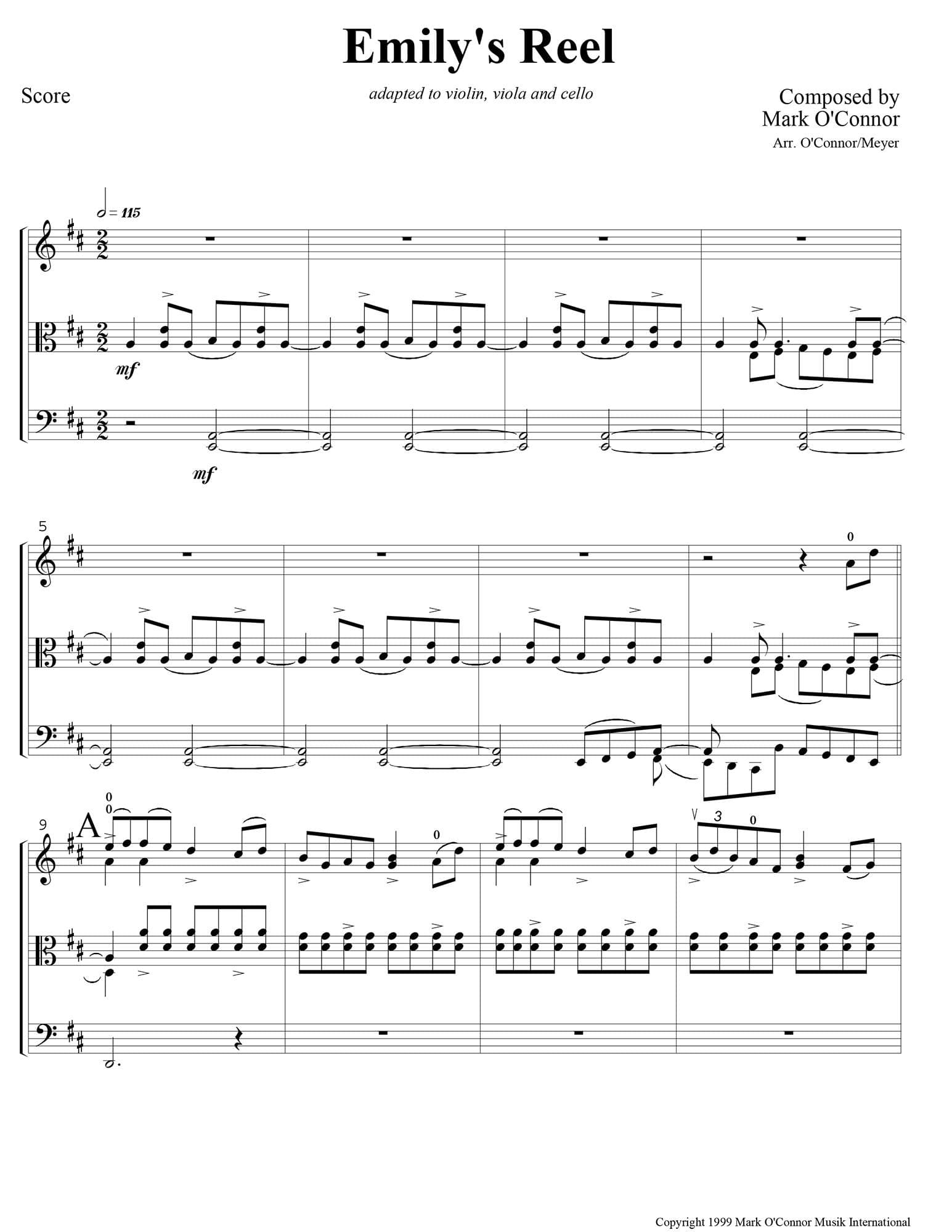 O'Connor, Mark - Emily's Reel for Violin, Viola, and Cello - Score - Digital Download