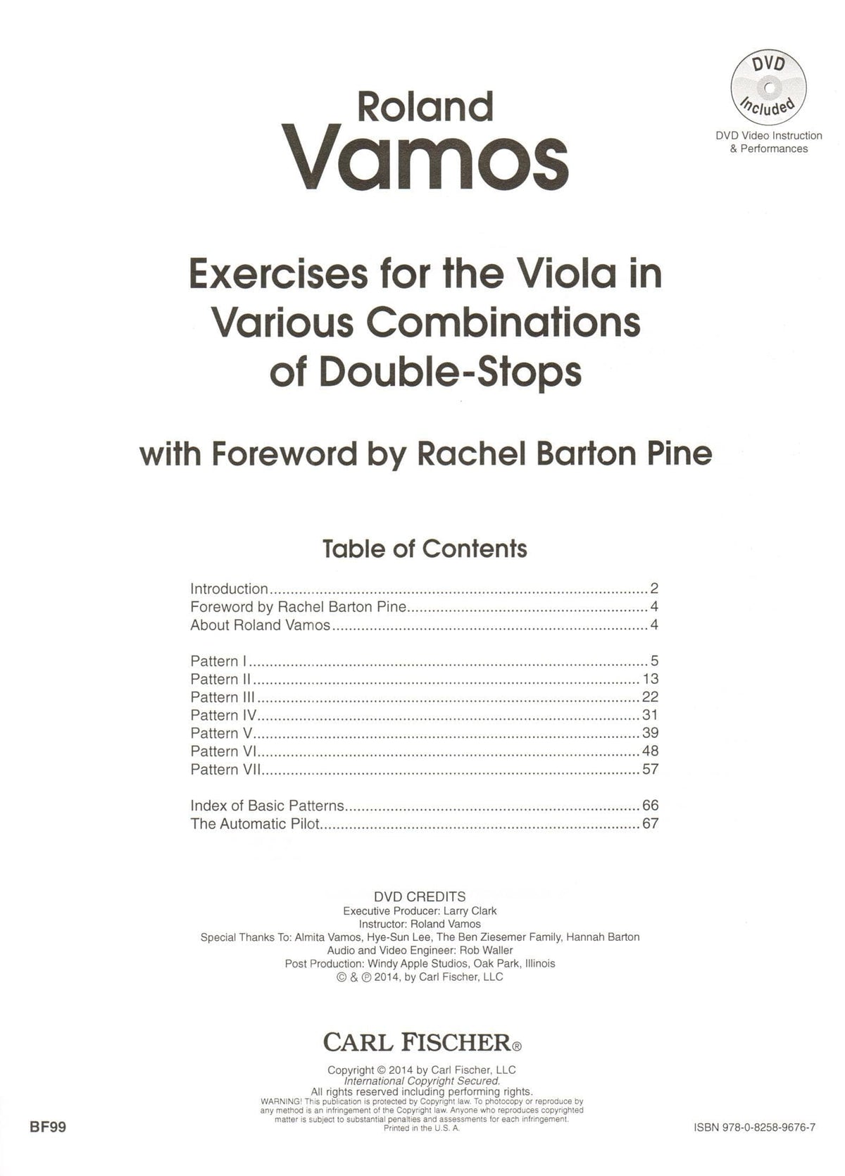 Roland Vamos - Exercises for the Viola in Various Combinations of Double-Stops - with DVD Video Instruction - foreword and performance by Rachel Barton Pine - Carl Fischer