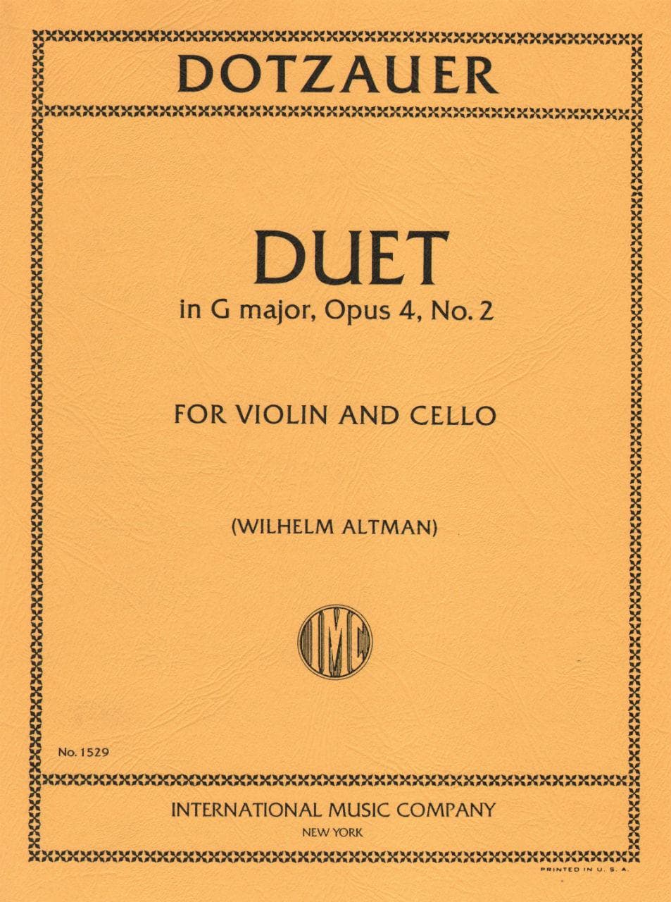 Dotzauer, J Friedrich - Duet In G Major, Op 4, No 2 - Violin and Cello - edited by Wilhelm Altmann - International Edition