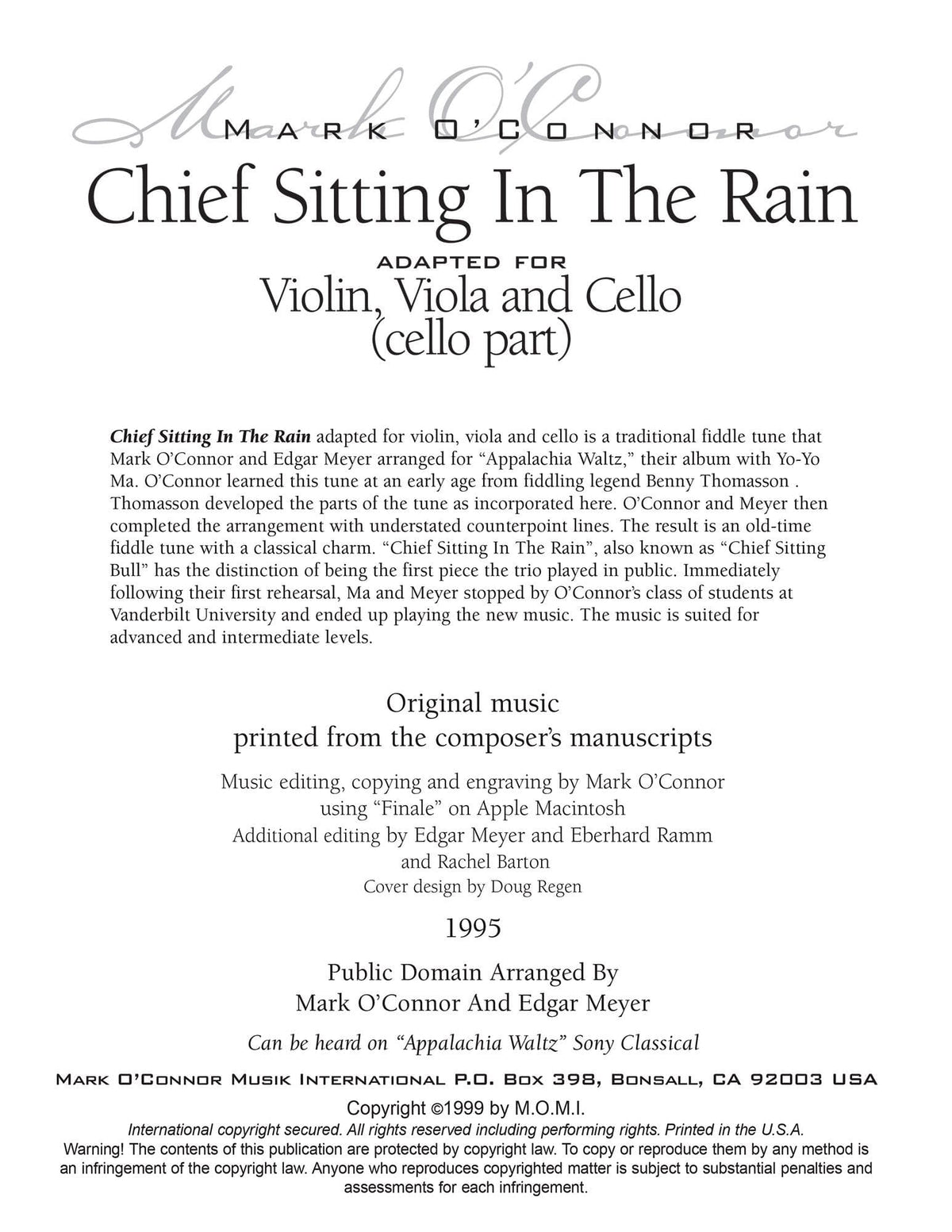 O'Connor, Mark - Chief Sitting In The Rain for Violin, Viola, and Cello - Cello - Digital Download