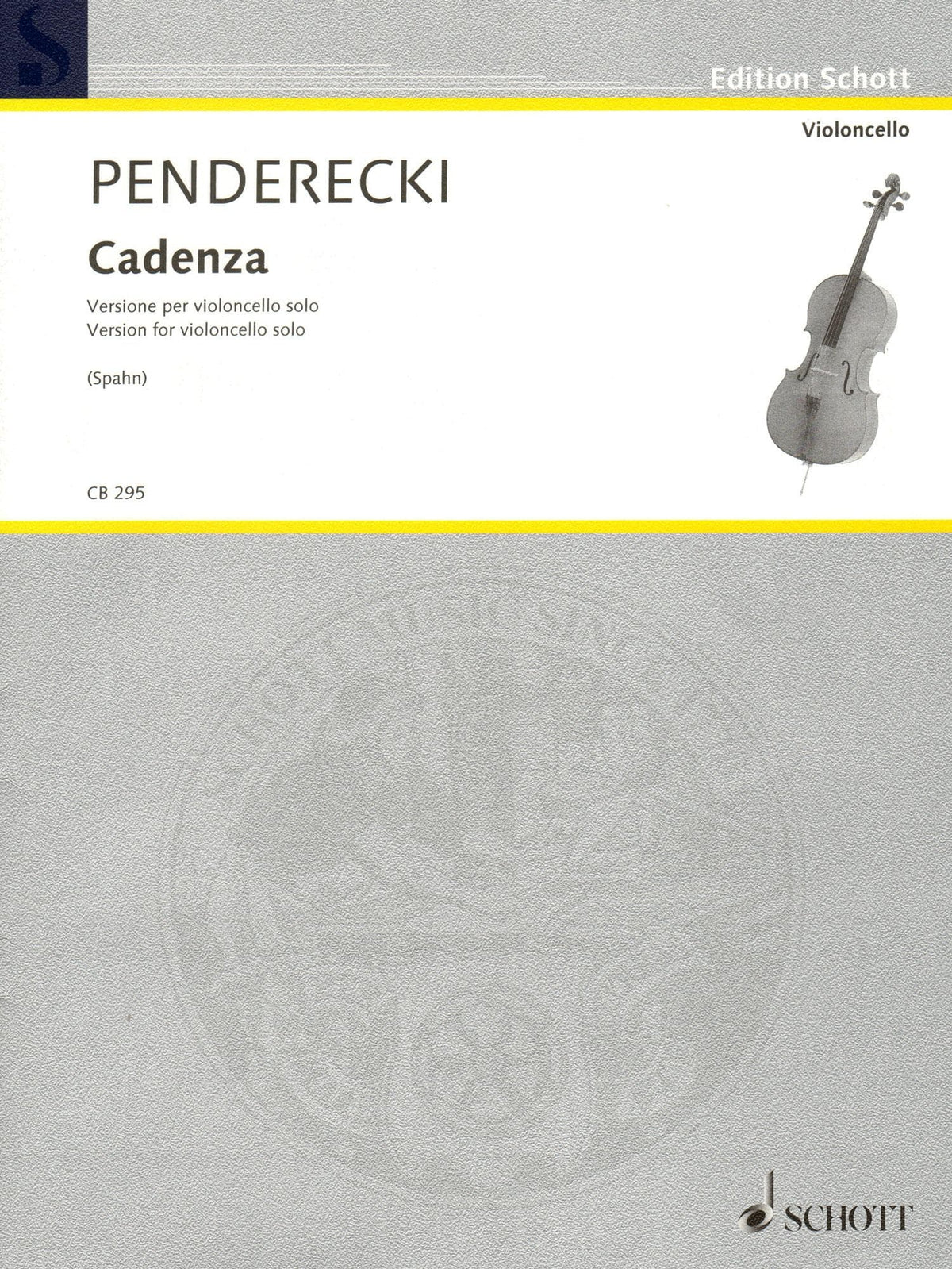 Penderecki, Krzysztof - Cadenza - Solo Cello - arranged by Jakoe Spahn - Schott Music