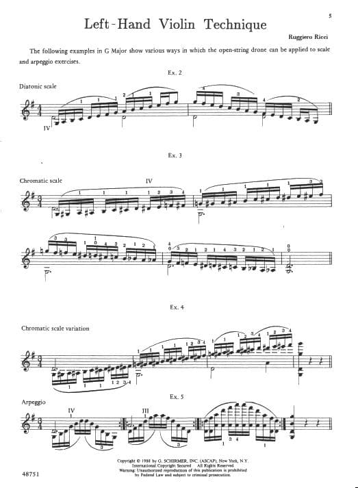 Ricci, Ruggiero - Left Hand Violin Technique - published by G Schirmer