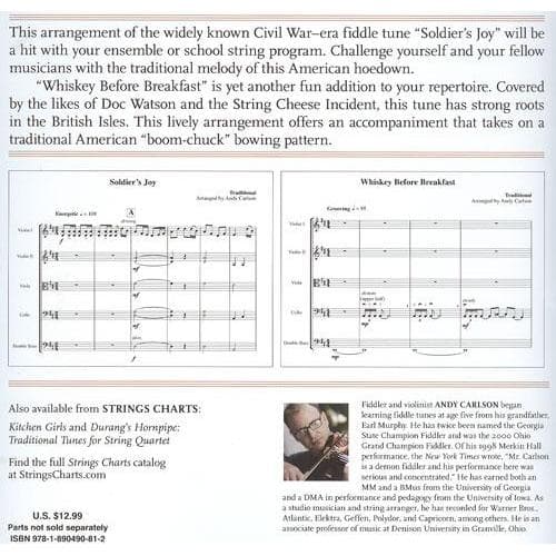 Soldier's Joy / Whiskey Before Breakfast - Two Violins, Viola, Cello, and Bass - Score and Parts - arranged by Andy Carlson - String Letter Publishing