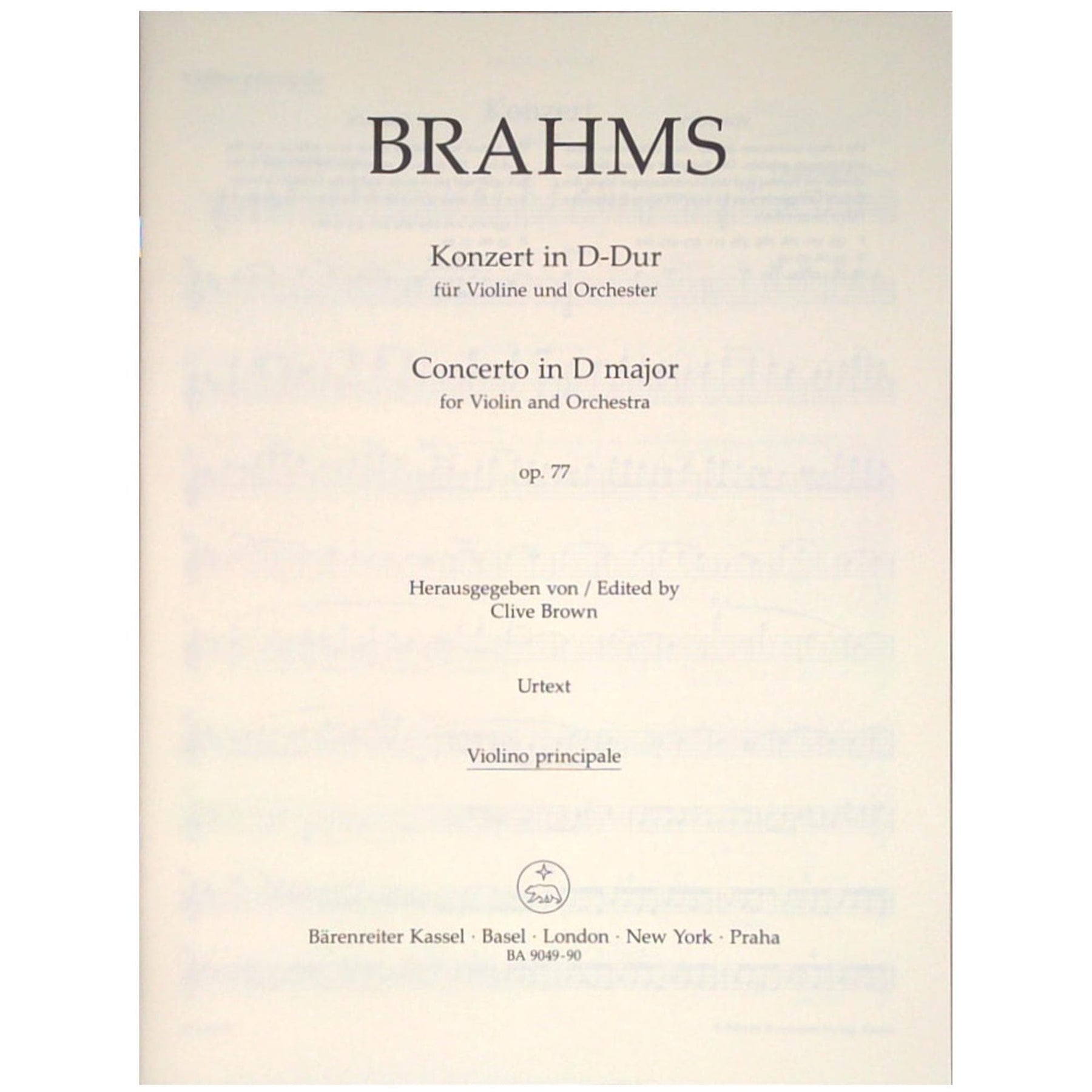 Brahms, Johannes - Violin Concerto D Major - Score and Parts for Violin and Orchestra - Arranged by Joachim - Barenreiter URTEXT Edition