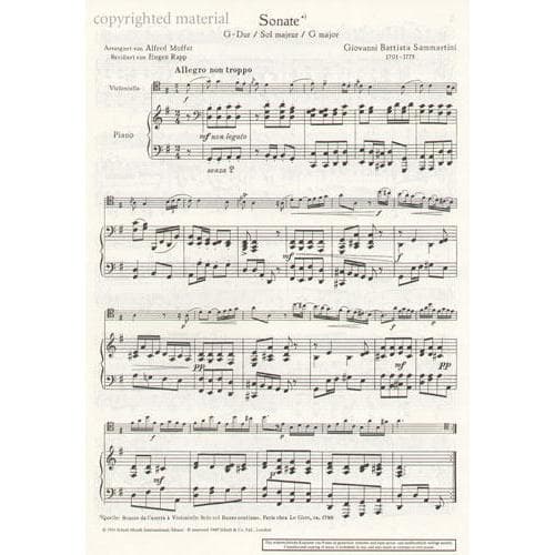 Berteau/Sammartini - Sonata in G Major for Cello and Piano - Arranged by Moffat - Schott Edition