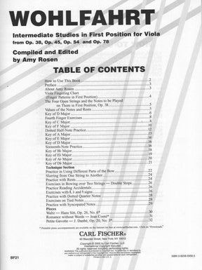 Wohlfahrt, Franz - Intermediate Studies in First Position - Viola - compiled and edited by Amy Rosen - Carl Fischer Edition