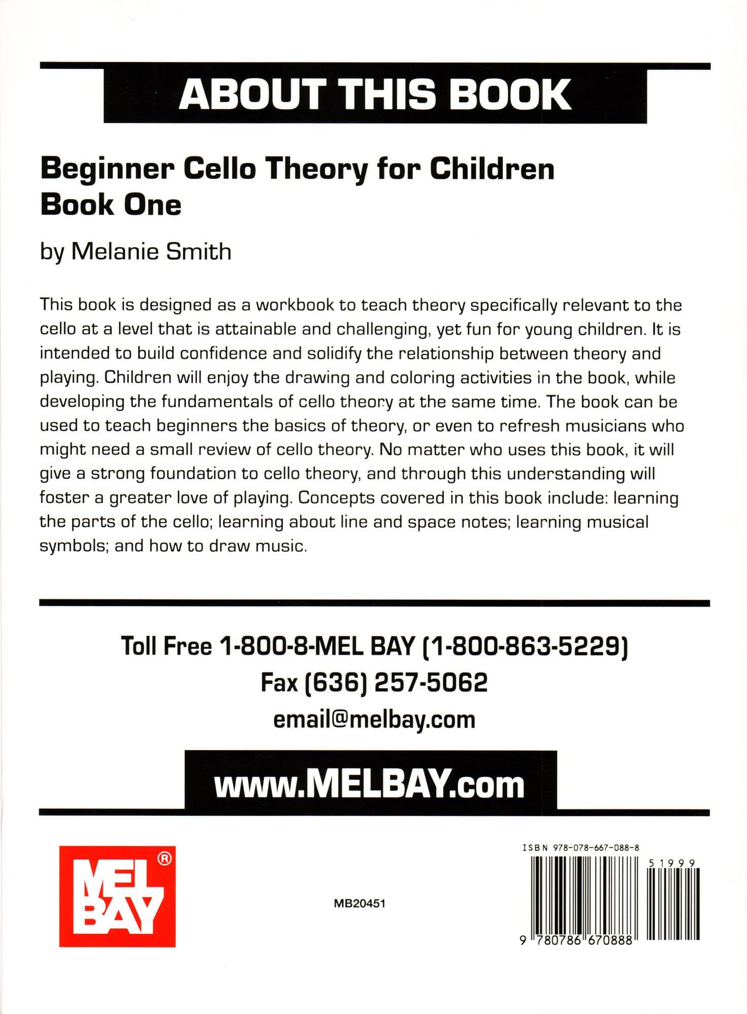 Beginner Cello Theory for Children - Book 1 by Melanie Smith - Mel Bay Publication