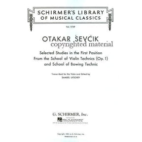 Sevcik, Otakar - Selected Studies In The First Position For Viola Published by G Schirmer